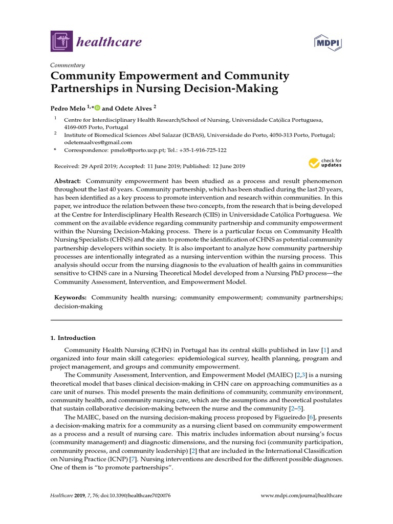 Healthcare: Community Empowerment and Community Partnerships in Nursing ...