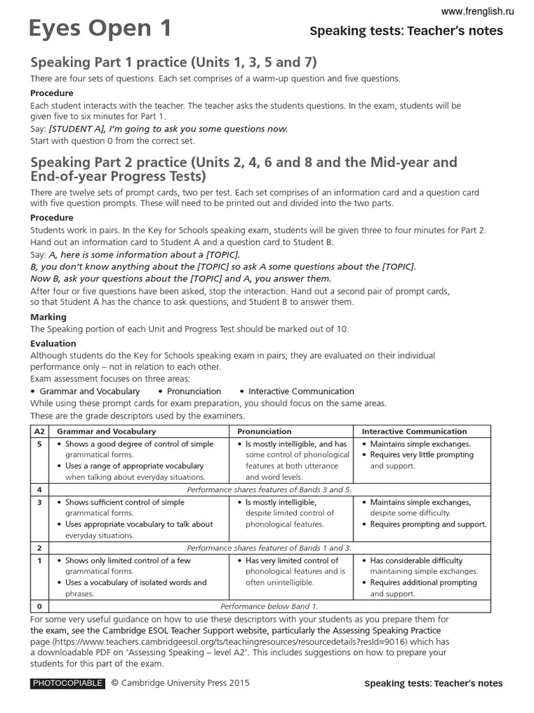 Speaking Part 1 Practice (Units 1, 3, 5 and 7) : Speaking Tests