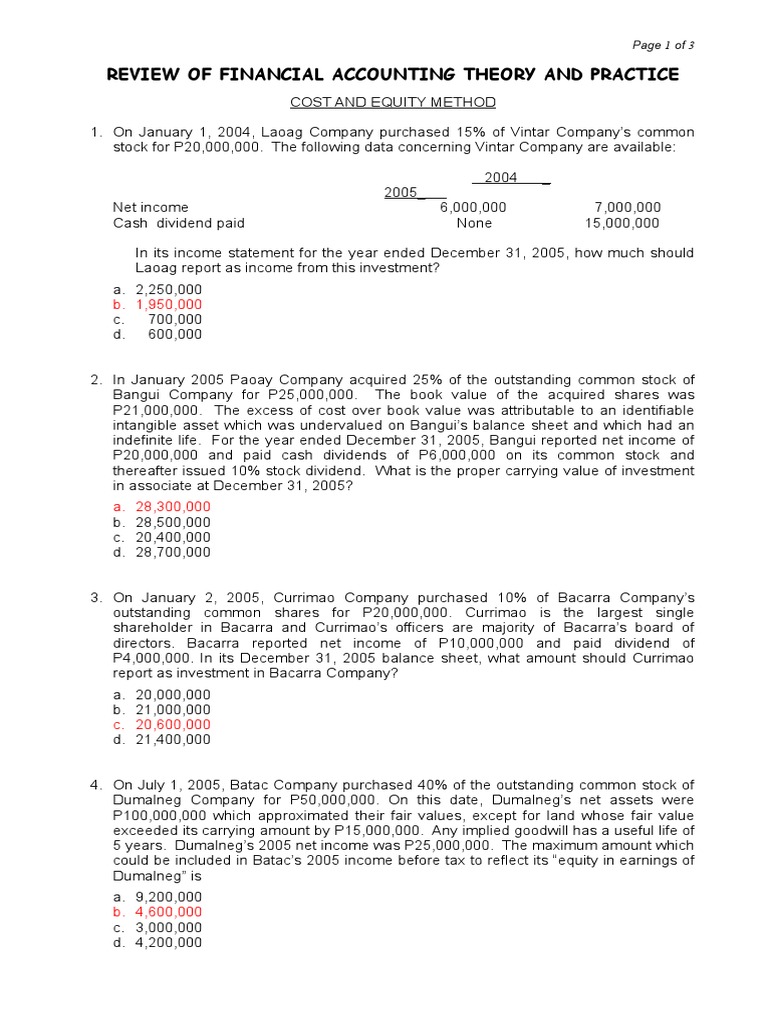 12 Cost And Equity Method Pdf Book Value Stocks