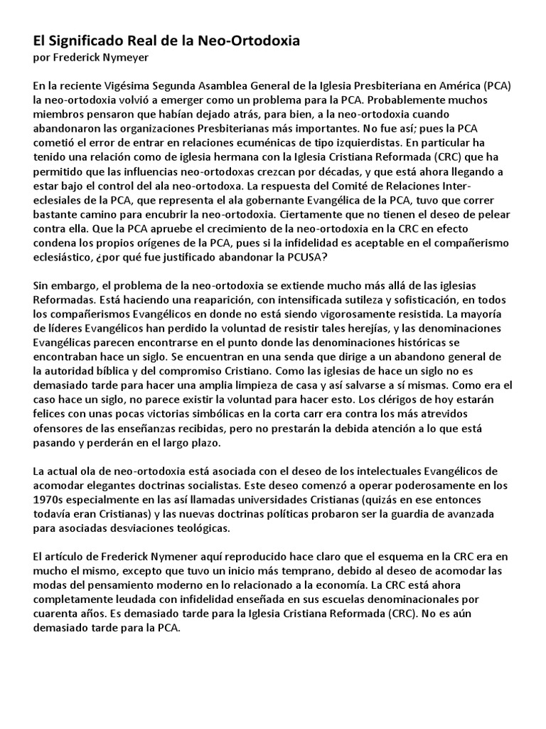 El Significado Real de La Neo Ortodoxia Download Free PDF Mal
