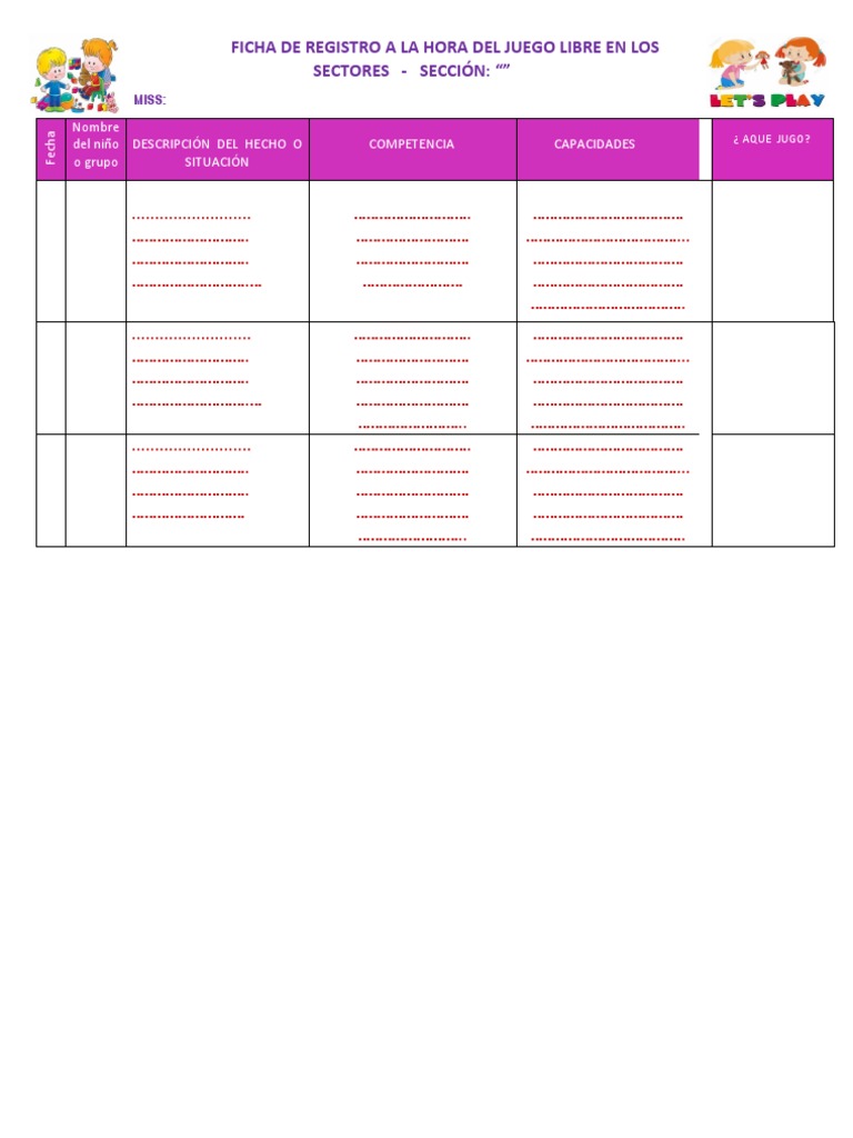 Ficha de Registro de La Hora Del Juego Libre en Los Sectores | PDF