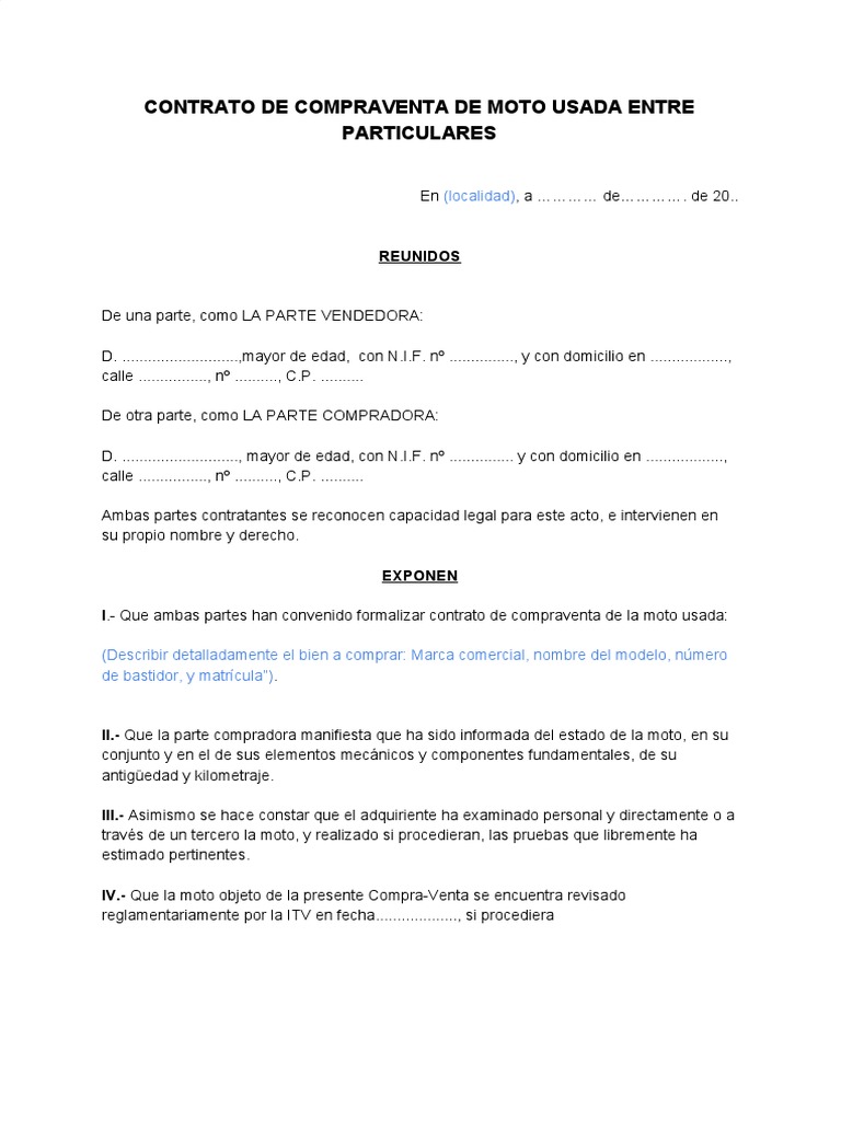 Contrato de Compraventa Moto Usada | PDF | Gobierno | Justicia