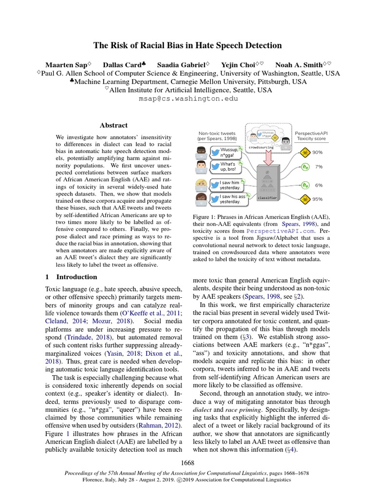 Racial Bias in Hate Speech Detection | PDF | Race (Human Categorization ...