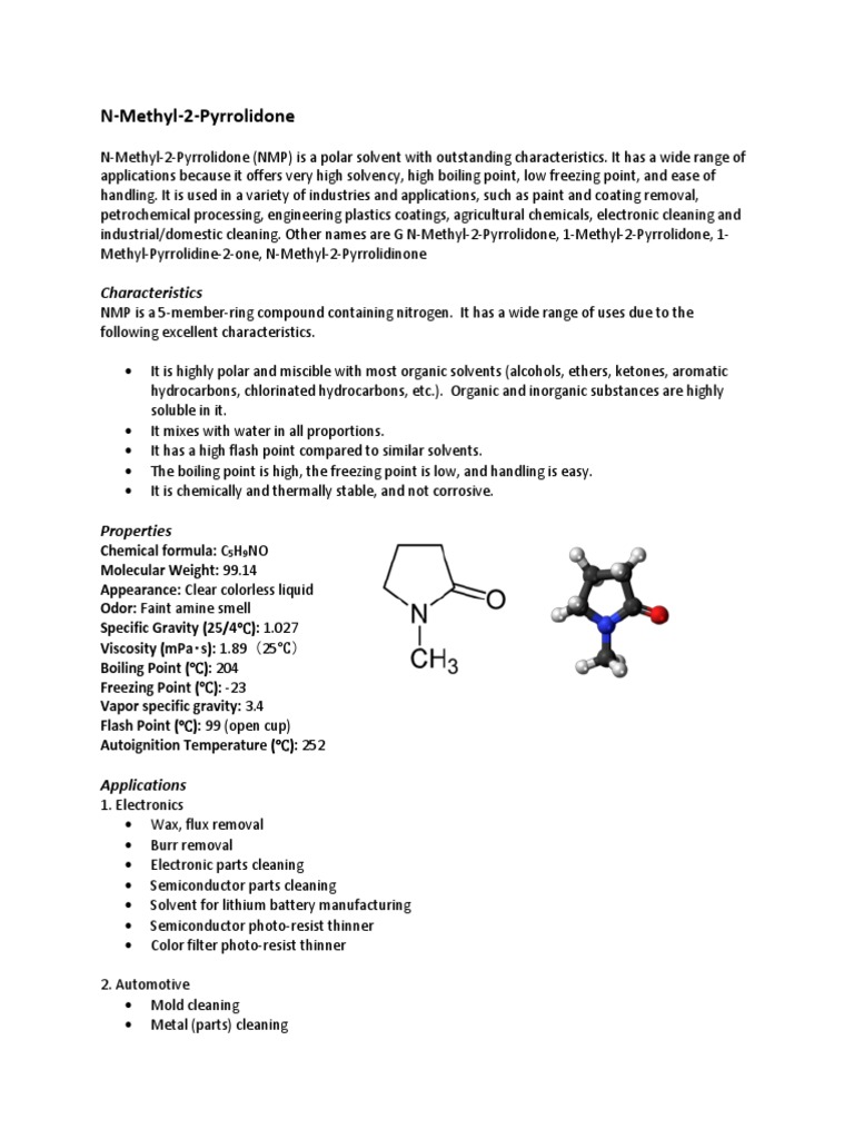 N-Methyl-2-Pyrrolidone: Characteristics | PDF | Solvent | Solubility