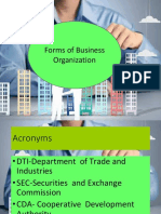 Forms of Business Organization: Sole Proprietorship, Partnership, Corporation & Cooperative