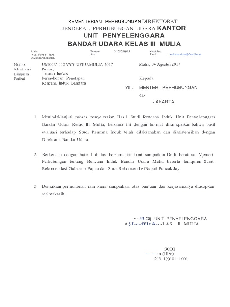 Permohonan Rencana Induk Bandara Mulia | PDF
