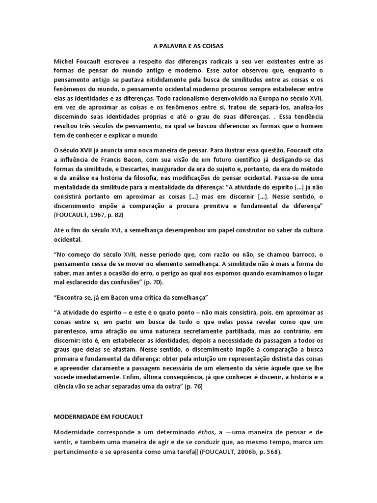 A Palavra e As Coisas | PDF | Pensamento | Michel Foucault