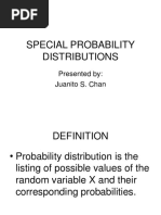 Special Probability Distributions: Presented By: Juanito S. Chan