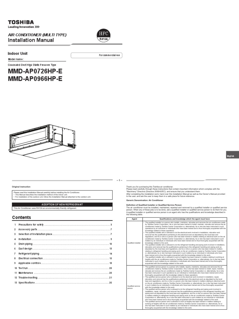 Toshiba Multi-Type AC Installation Guide | PDF | Air Conditioning ...