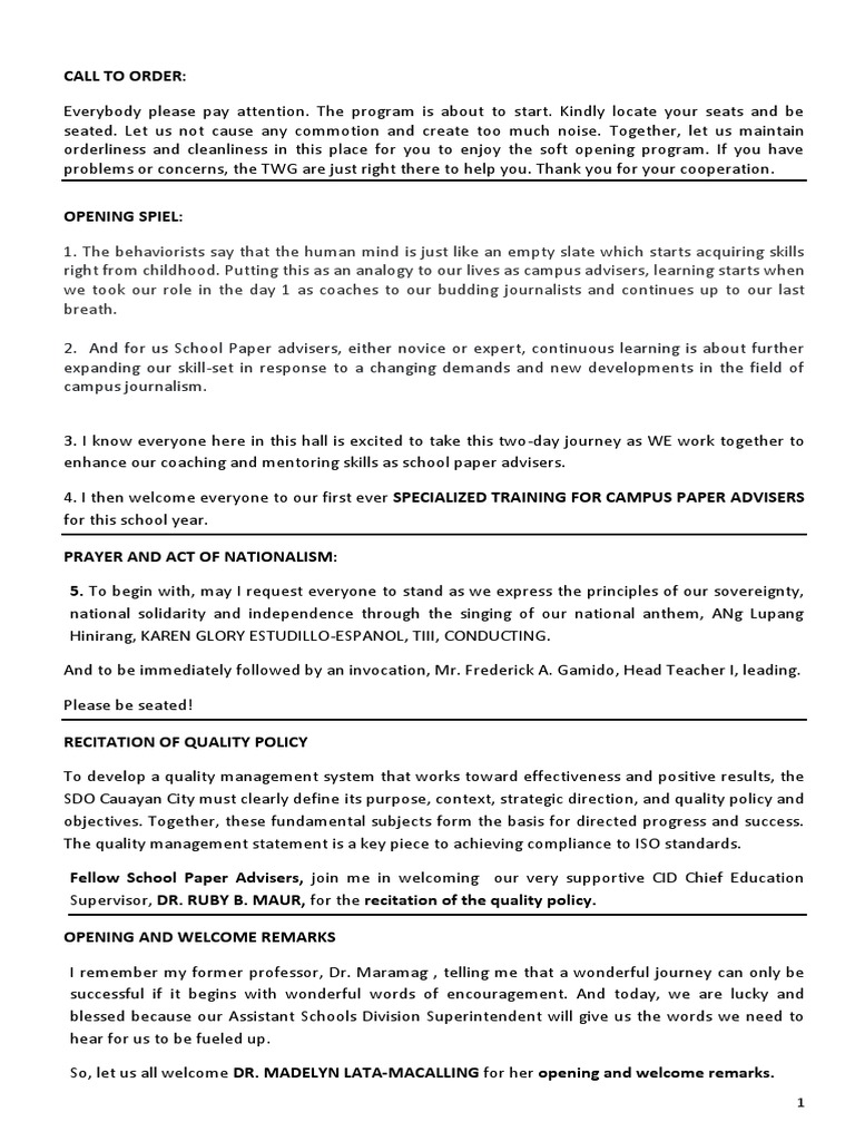 Emcee Journalism Script Cognition Psychology