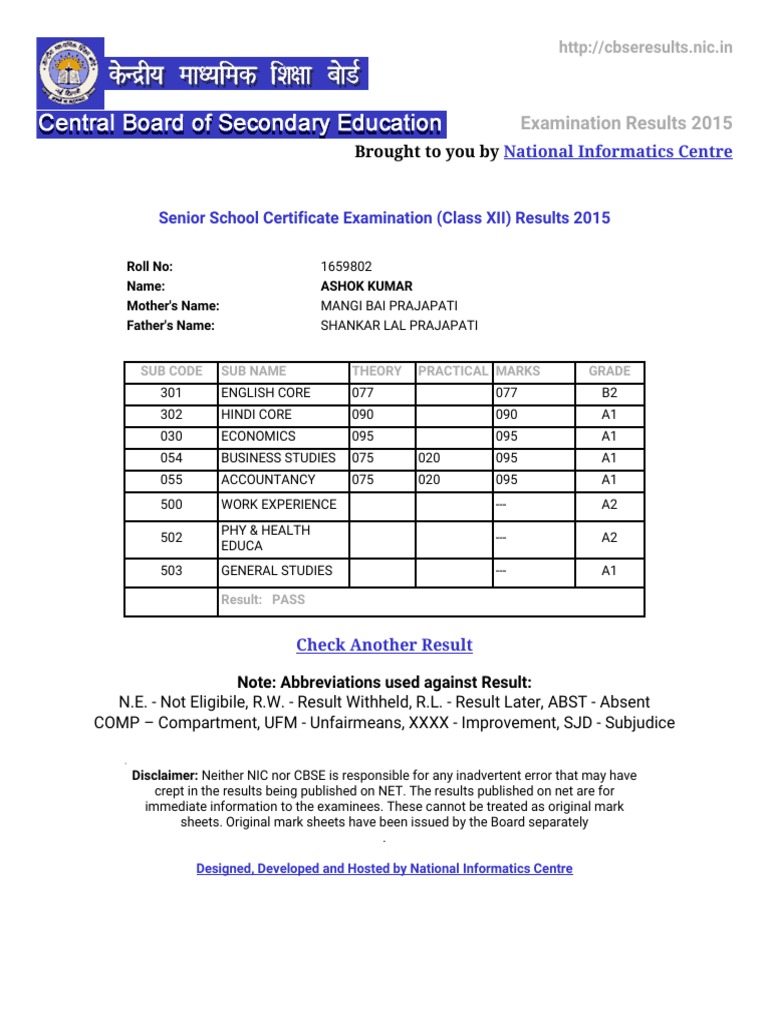 CBSE Class 12 Results 2015 | PDF