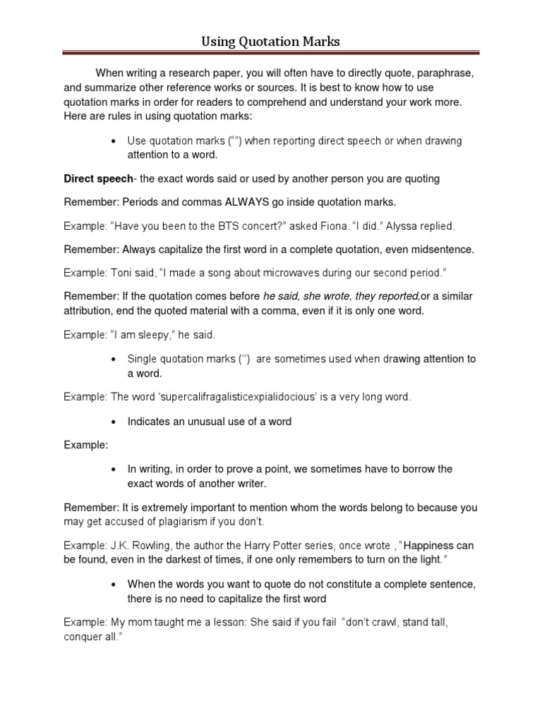 Using Quotation Marks PDF Bracket Quotation Mark