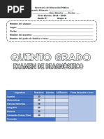 Examen Diagnostico Quinto Grado 2019 - 2020