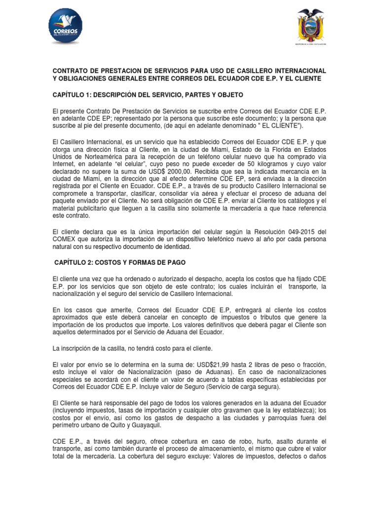 Contrato De Servicio Para Uso De Casillero Internacional Pdf