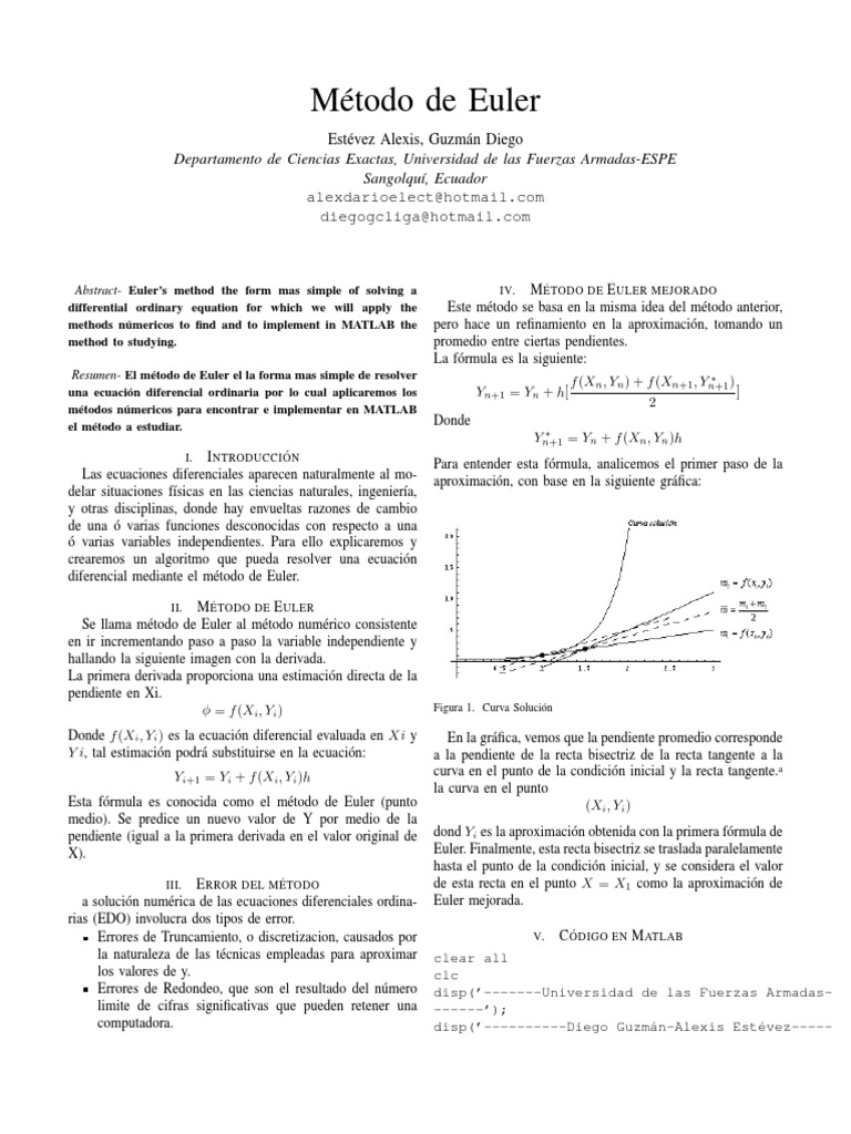 Metodo de Euler PDF | PDF | Ecuaciones | Matemáticas Aplicadas