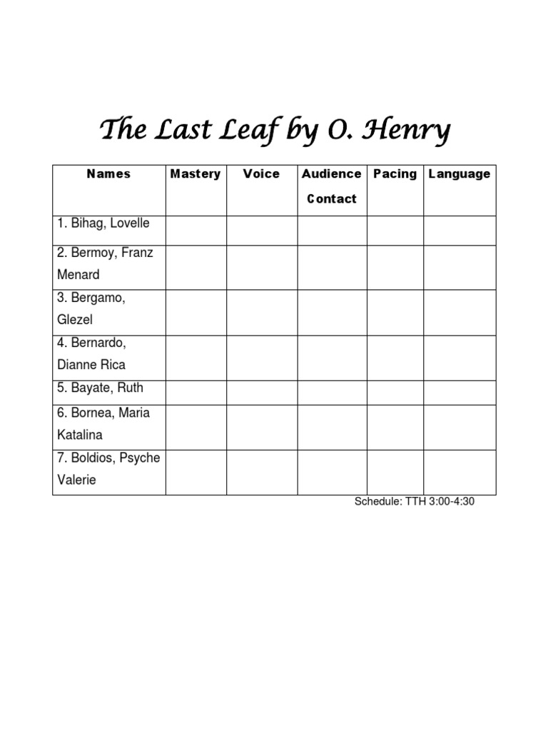 The Last Leaf: Class Schedule & Names | PDF