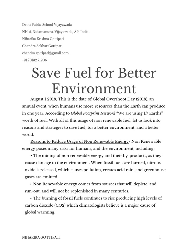 Essay 700 Words Save Fuel For Better Environment PDF Energy