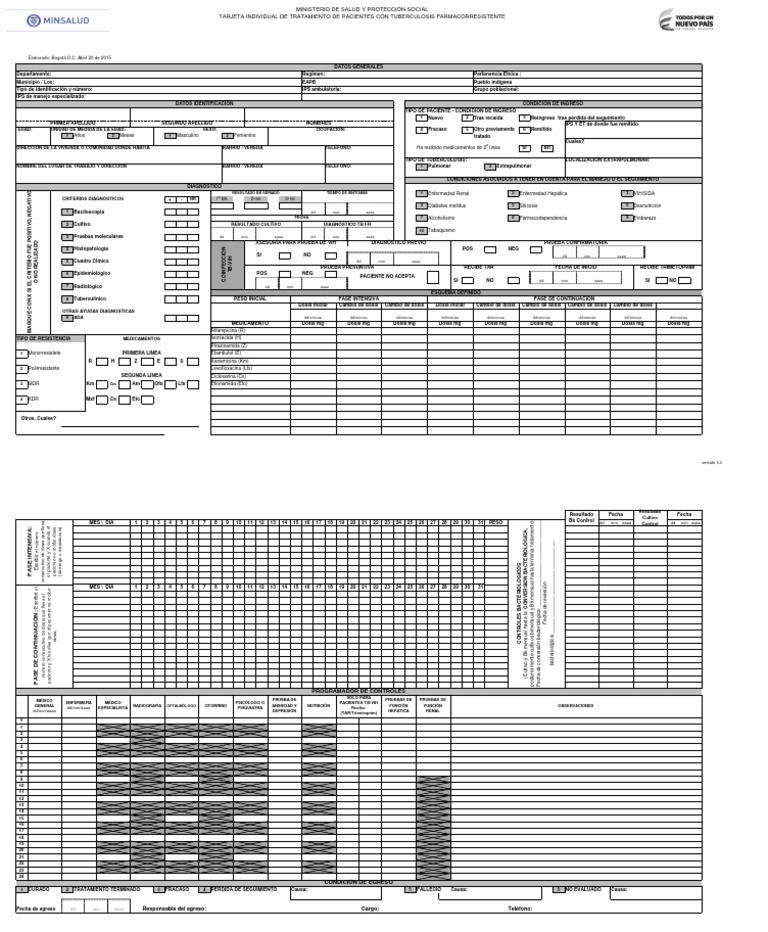 Tarjeta de Tratamiento de Tuberculosis | PDF | Diagnostico medico ...
