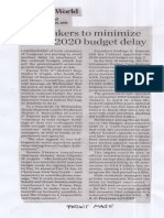 Business World, Aug. 15, 2019, Lawmakers To Minimize Risk of 2020 Budget Delay PDF