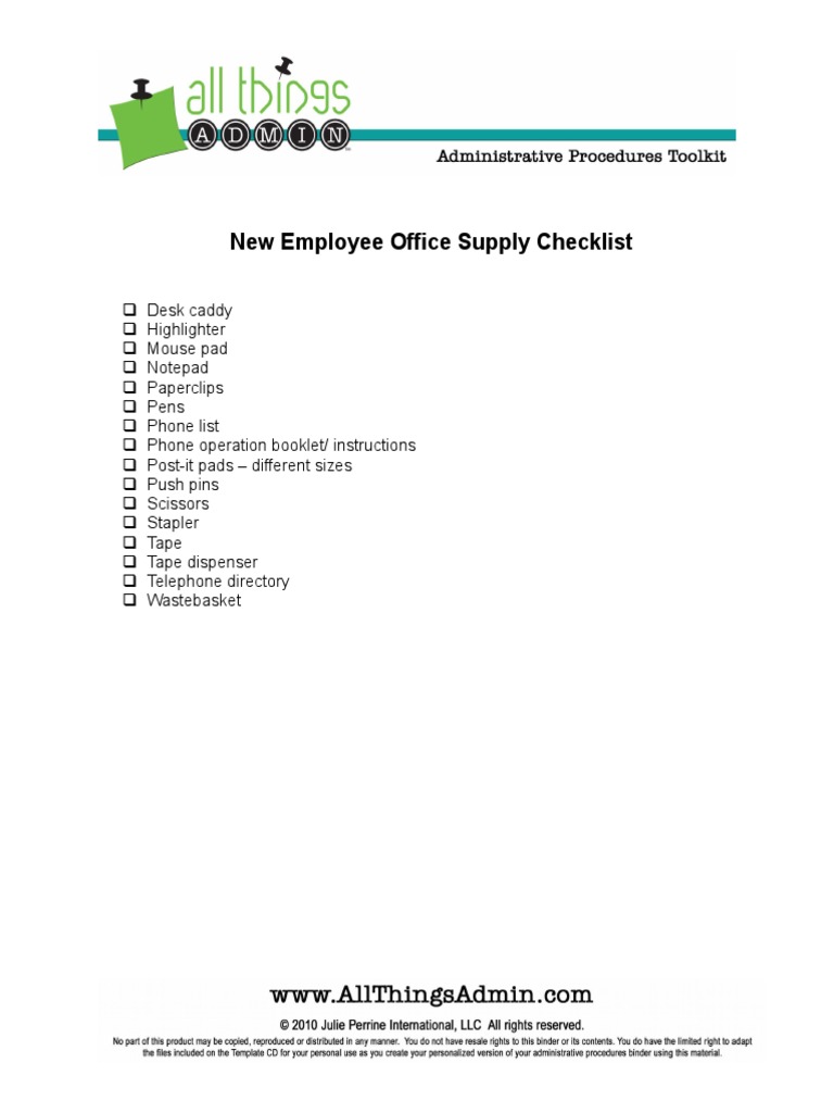 New Hires Office Supply List PDF