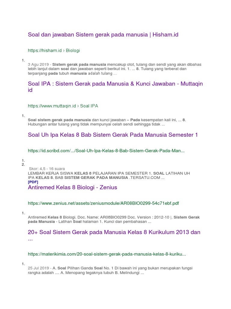 Soal Dan Jawaban Sistem Gerak Pada Manusia