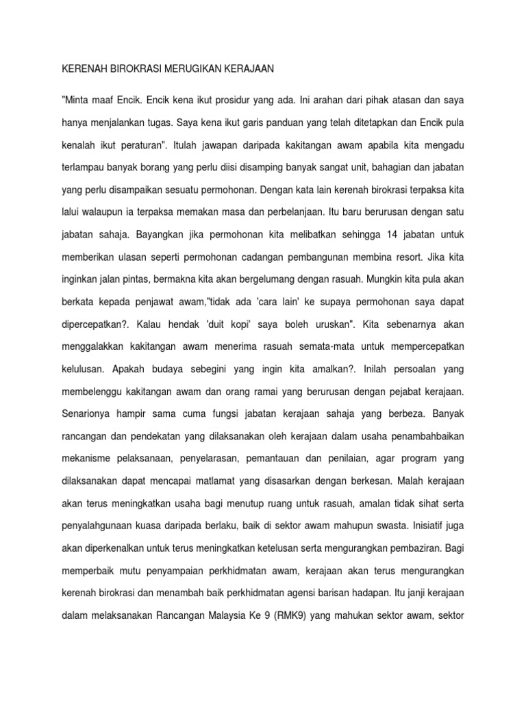 Kerenah Birokrasi Merugikan Kerajaan Pdf