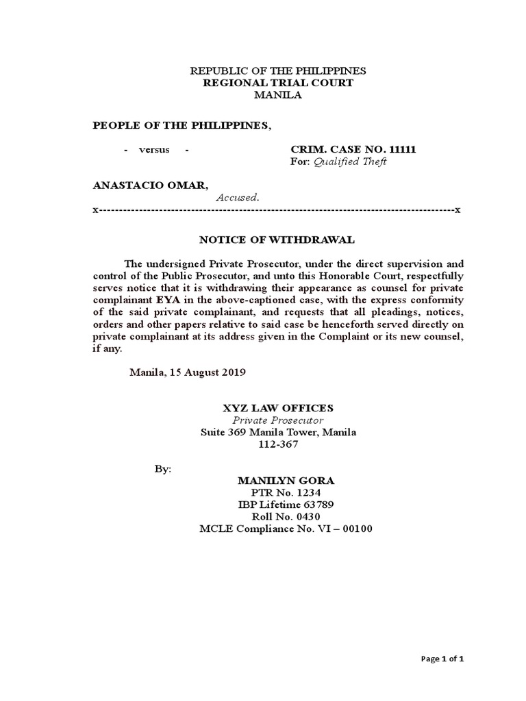 Notice of Withdrawal PDF Public Law Virtue