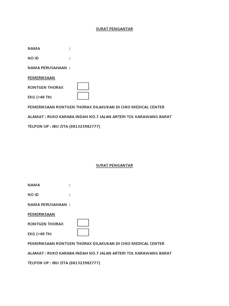 Surat Pengantar Rontgen Thorax dari Perusahaan | PDF