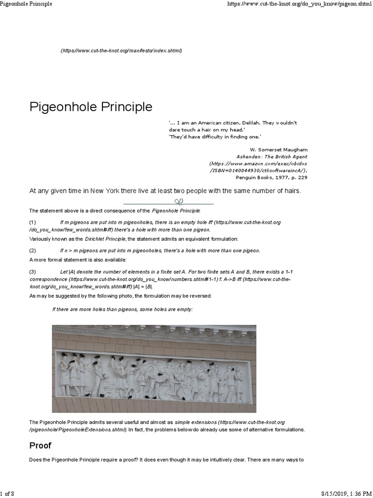 Pigeonhole Principle | PDF | Set (Mathematics) | Numbers