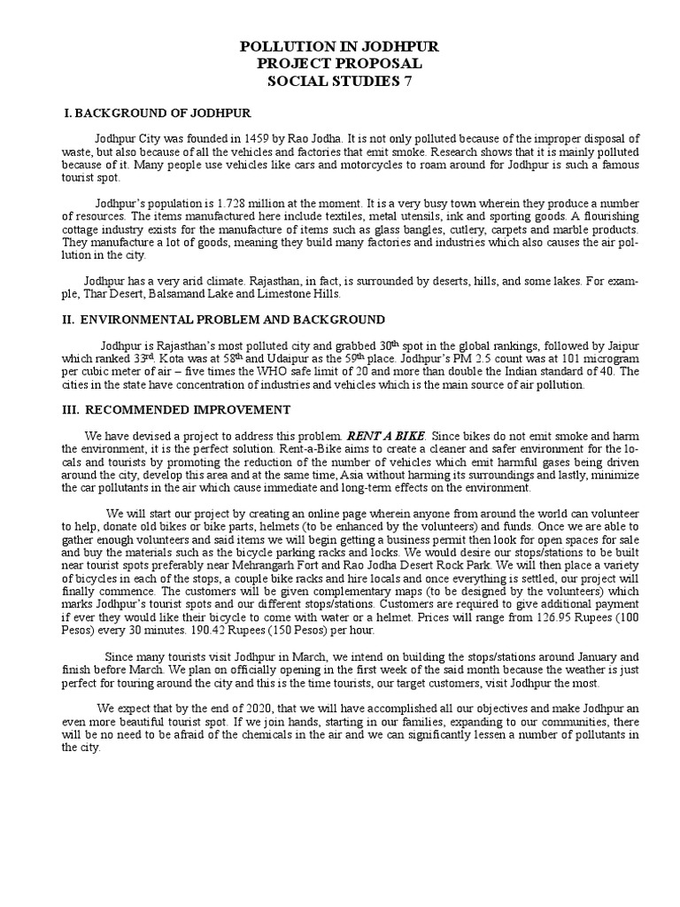 Jodhpur Pollution Project Proposal | PDF | Natural Environment | Nature