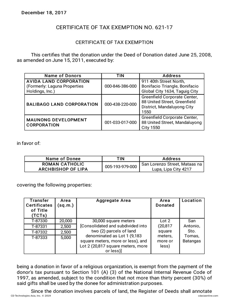 Avida Land Donation Subject To VAT PDF Internal Revenue Code Taxes
