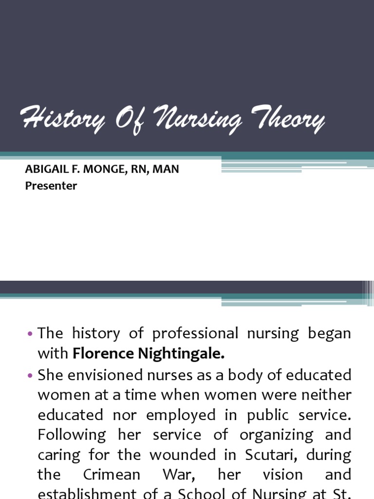 Evolution of Nursing Theory History | PDF | Florence Nightingale | Nursing