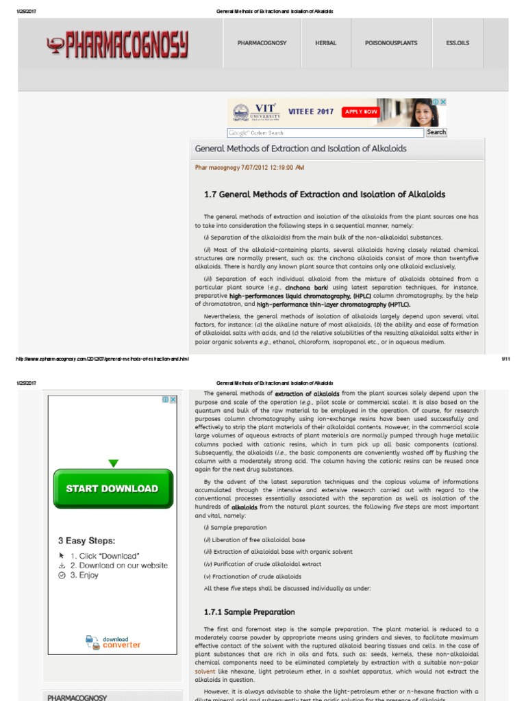General Methods of Extraction and Isolation of Alkaloids | PDF ...
