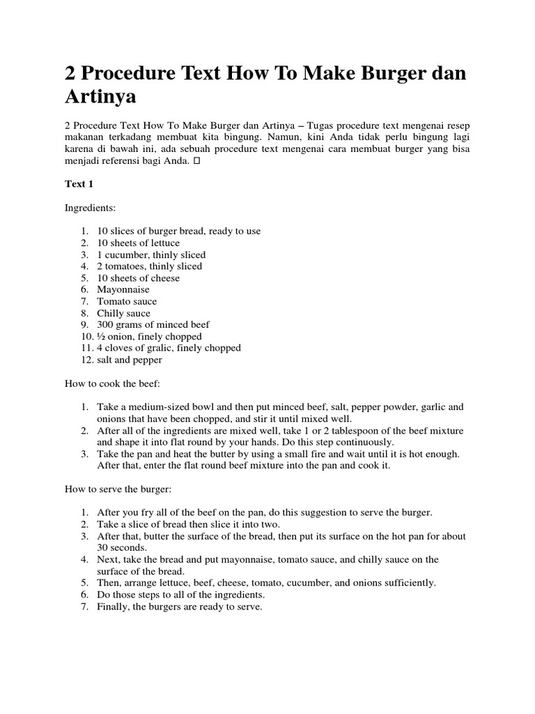 Procedure Text How To Make Burger Dan Artinya Teaspoon Hamburgers