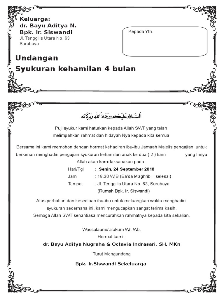 Undangan Syukuran Kehamilan 4 Bulan | PDF