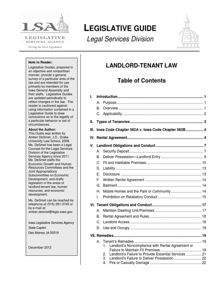 Iowa Landlord-Tenant Law Guide | PDF | Leasehold Estate | Landlord ...