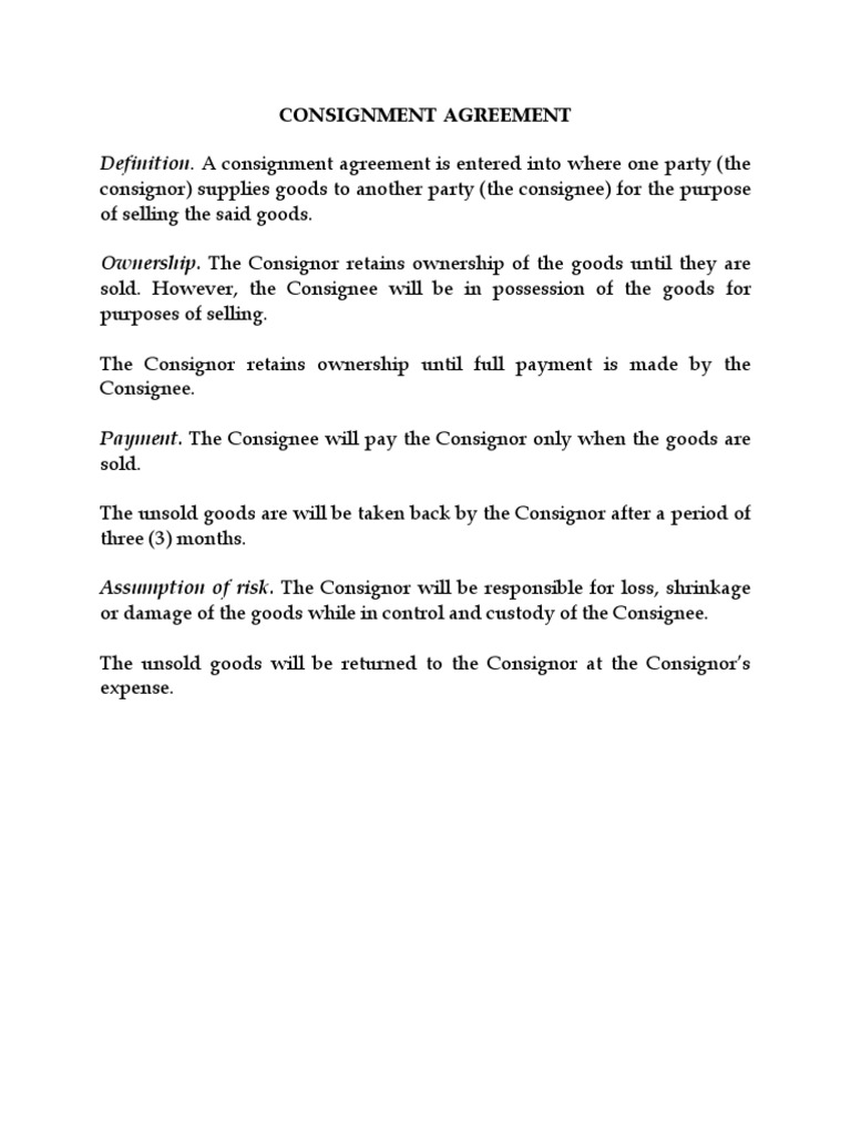 Consignment Agreement Overview | PDF | Finance & Money Management ...