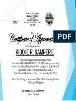 Certificate of Appreciation: Kiddie R. Sampere