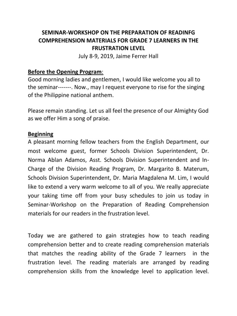 Emcee Script For Reading Pdf