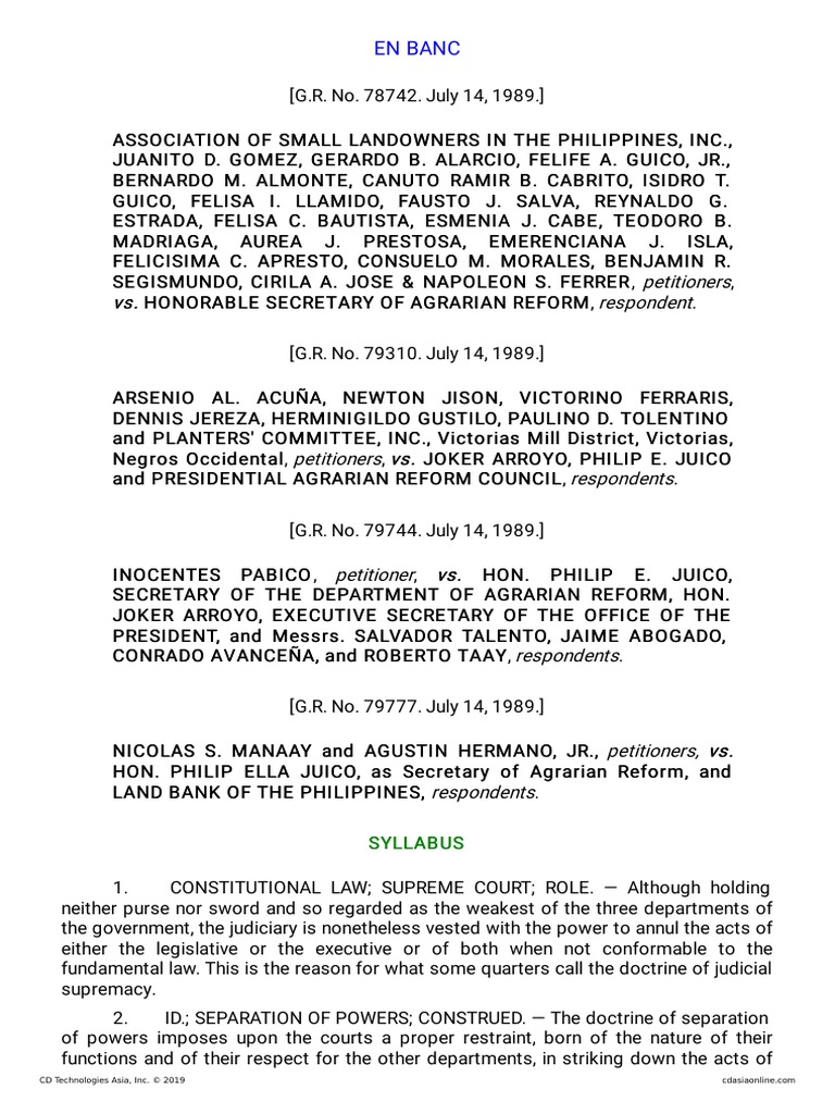 Association of Small Landholders of The Philippines vs. Secretary of