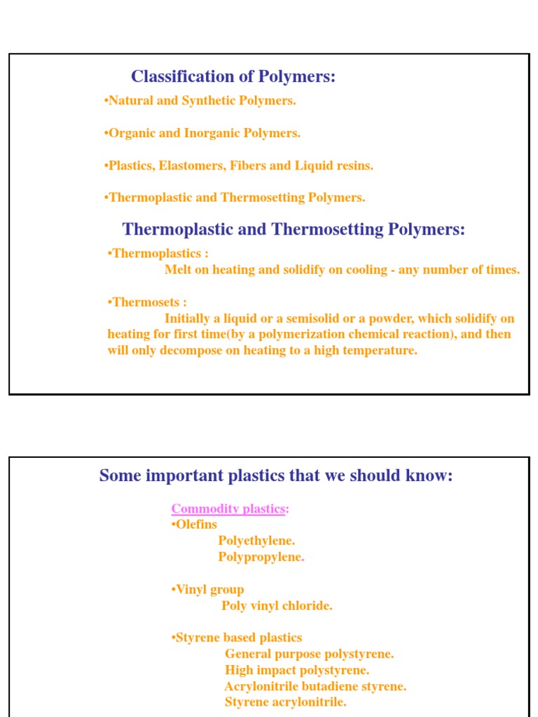 Polymer Classification and Molding Techniques | PDF | Thermoplastic ...