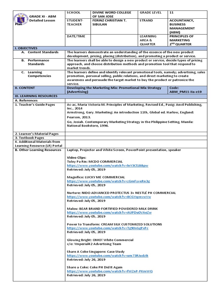 Demo Teaching - Sample Lesson Plan | Download Free PDF | Coca Cola ...