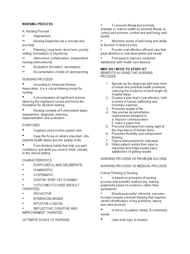 Nursing Process | PDF | Medical Diagnosis | Critical Thinking