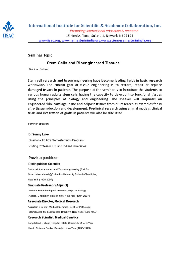 Stem Cells and Tissue Engineering Seminar | PDF