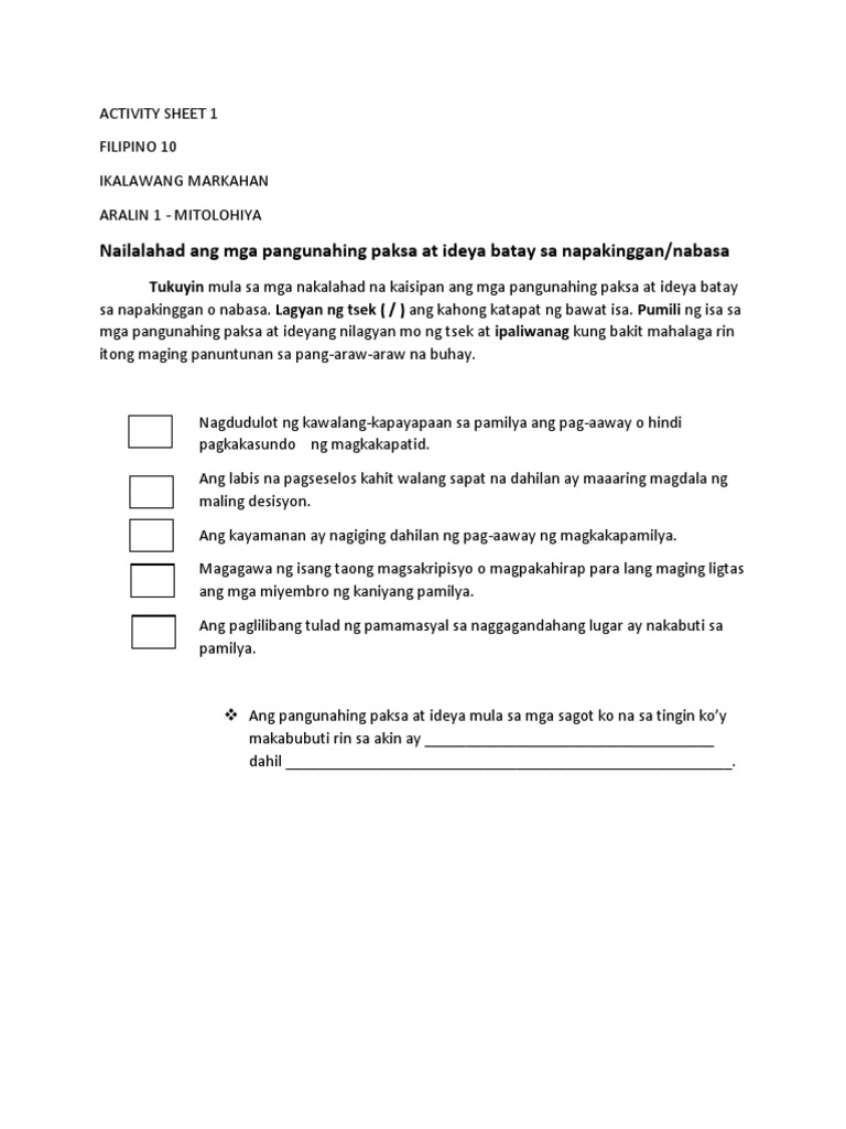 Activity Sheet 1 | PDF