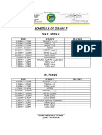 Schedule of Grade 7: Saturday