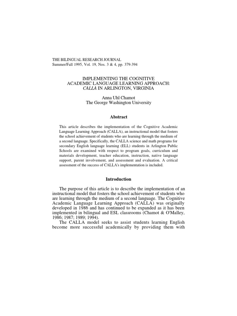 Implementing CALLA in Arlington Schools | PDF | English As A Second Or ...