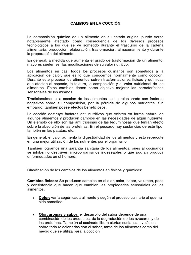 Cambios Físicos y Químicos en Cocción | PDF | Alimentos | Cocinando