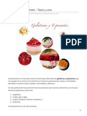 Gelatinas y Espesantes Tipos y Usos PDF | PDF | Gelatina | Agar