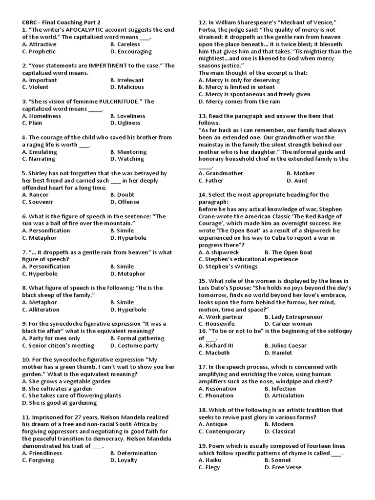 Final Coaching Part 2 Pdf Poetry Carbon